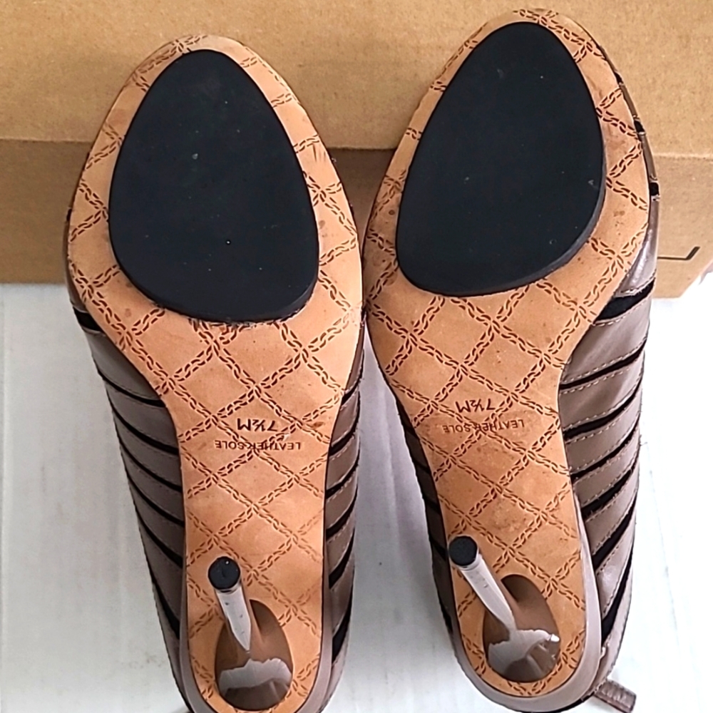 L.A.M.B. Gwen Stefani Bindi Leather Peep Toe Zip UP Ankle Boots in Brown 7.5 - Picture 11 of 16